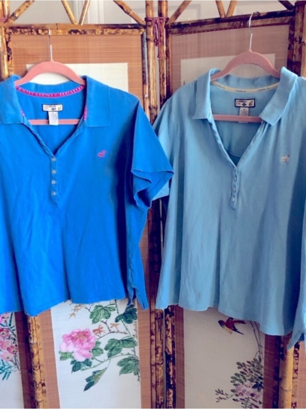 Caribbean Joe polo shirts bundle 2 blue V neck button placket short sleeve 2X
